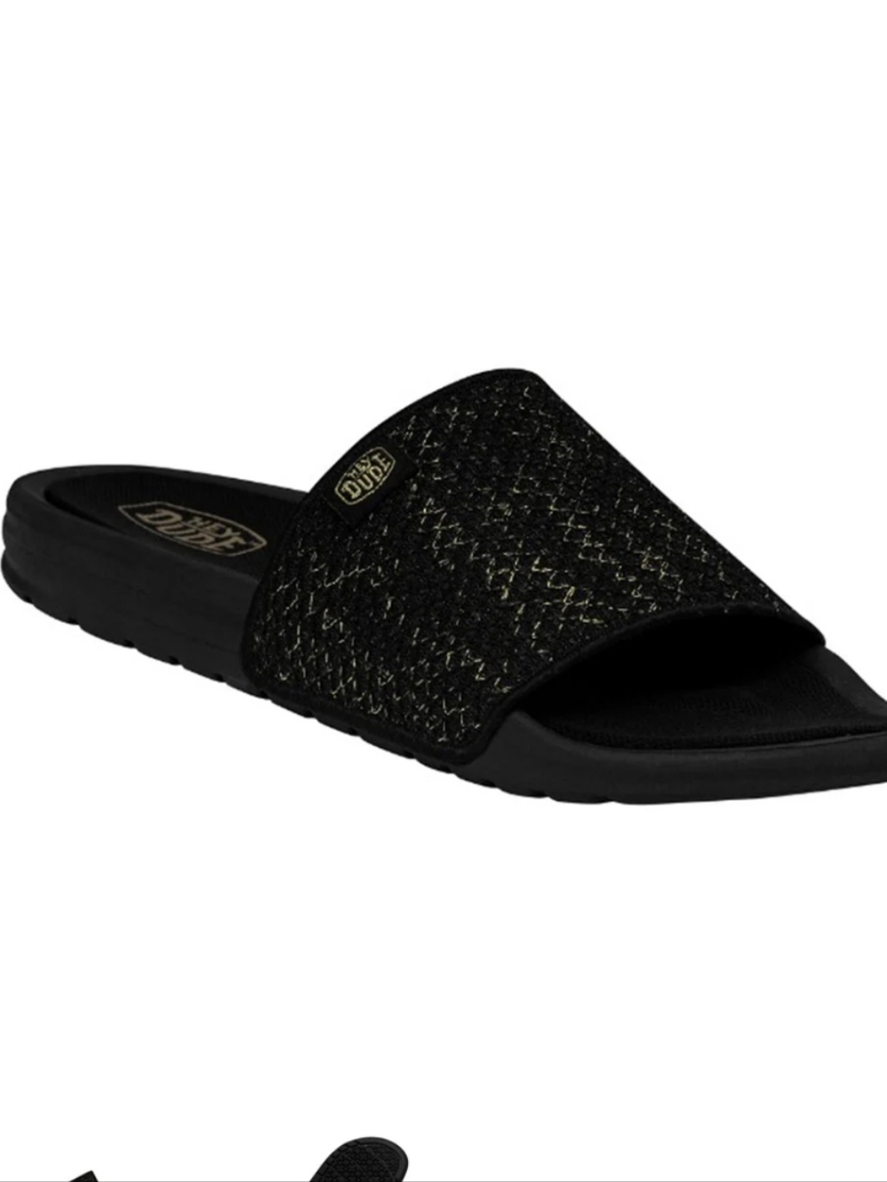 HEY DUDE Slide Sandal Chandler Black with Gold Accent Slides Sz.10